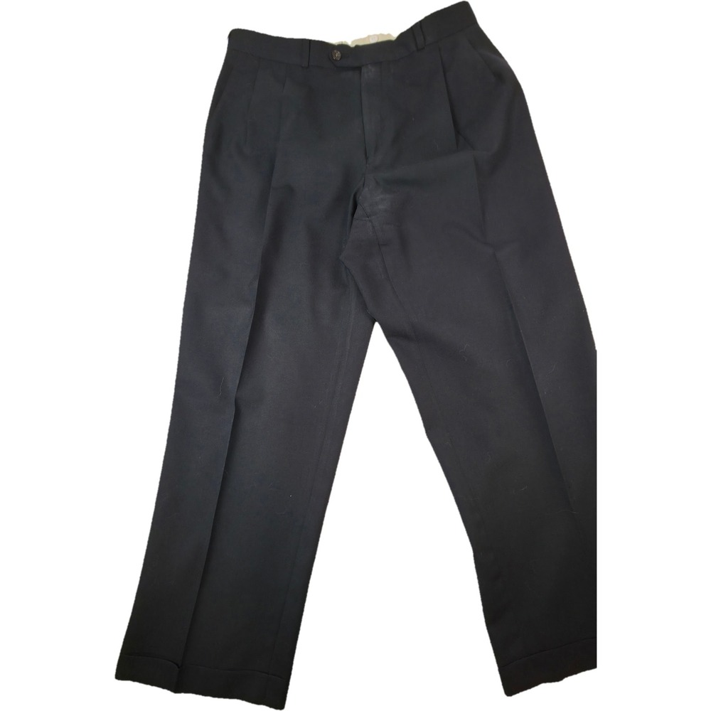 Chaps Ralph Lauren Dress Pants Mens 32 Black Pleated Cuffed Stained